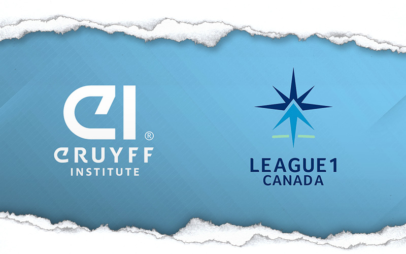 Johan Cruyff and League1 Canada logo graphic